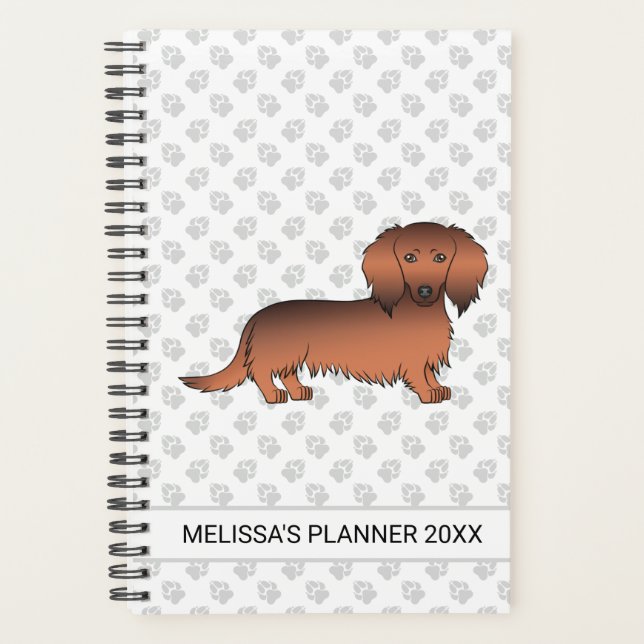 Agenda Dachshund Cartoon Perro Sable Rojo Pelo Largo & Te (Anverso)