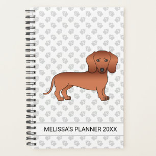 Agenda Dachshund de dibujos animados de capa lisa roja y 
