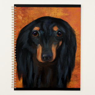 Agenda Dachshund negro de pelo largo  