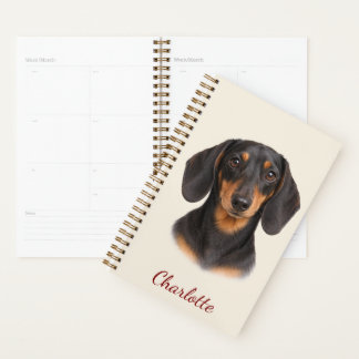 Agenda Dachshund negro y canela personalizado con nombre