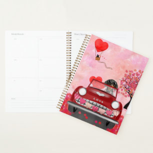 Agenda Dachshund Perro conduciendo auto con corazones de