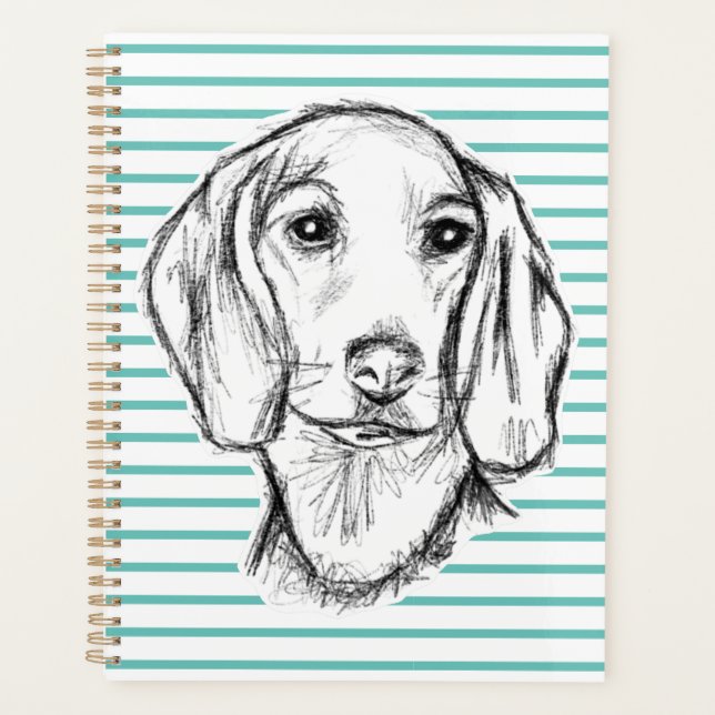 Agenda dachshund sketch a mano perro cachorro blanco negr (Anverso)