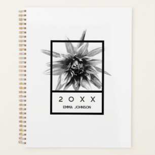 Agenda Dahlia Floral Personalizada en Blanco y Negro Mode