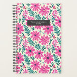 Agenda Daisies rosados botánicos acuarela<br><div class="desc">Patrón acuático con ilustraciones de margaritas rosas y vegetación botánica.</div>