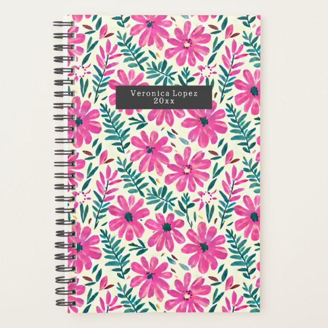 Agenda Daisies rosados botánicos acuarela (Anverso)
