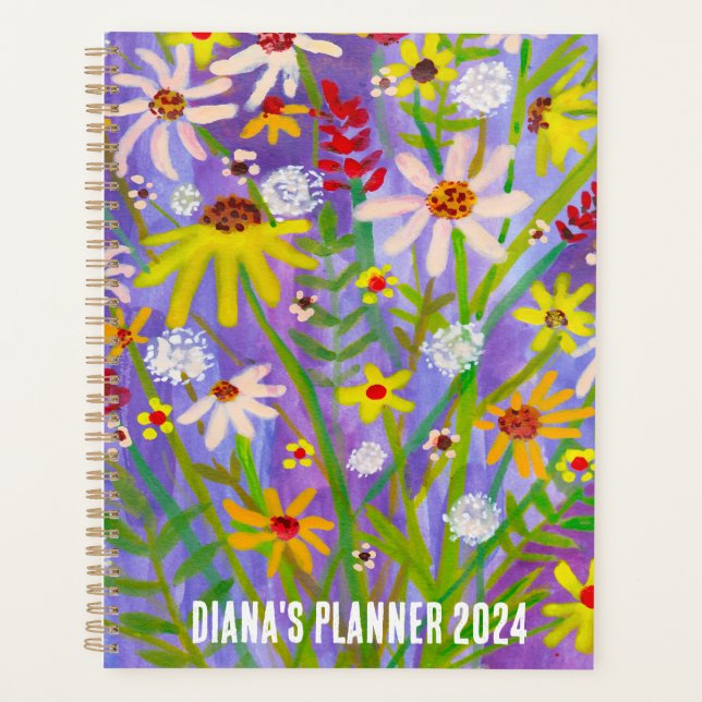 Agenda Daisy Bouquet Flowers florece PERSONALIZADO morado (Anverso)