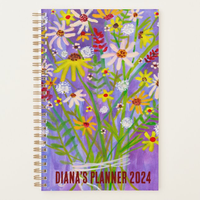 Agenda Daisy Bouquet Flowers florece PERSONALIZADO morado (Anverso)