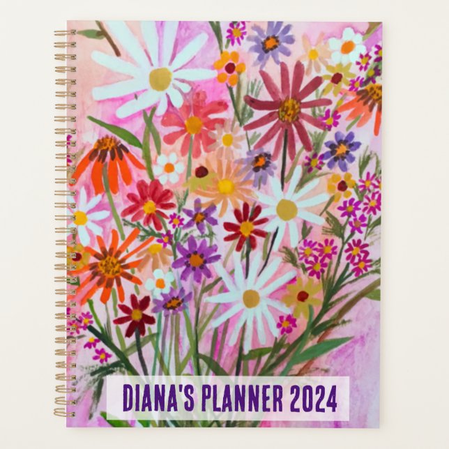 Agenda Daisy Bouquet Flowers florece PERSONALIZADO rosa f (Anverso)