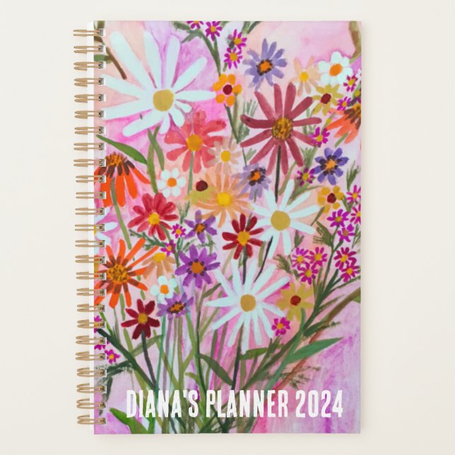 Agenda Daisy Bouquet Flowers florece PERSONALIZADO rosa f (Anverso)