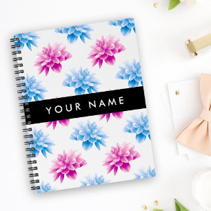 Agenda Dalia Rosa y Azul, Patrón Floral, Tu Nombre