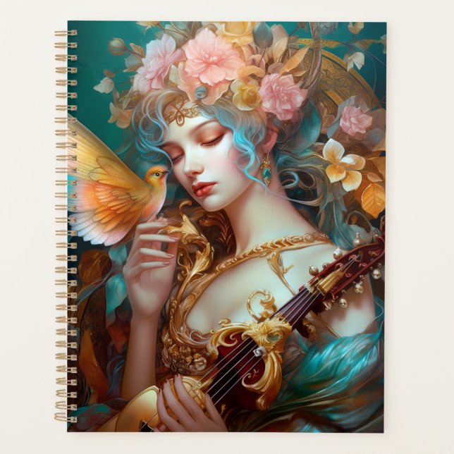 Agenda Dama De Fantasías Con Ave Lute Y Mariposa (Anverso)