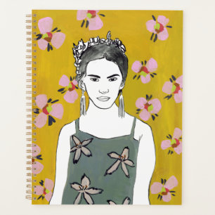 Agenda Dama de flores rosadas - Amarillo