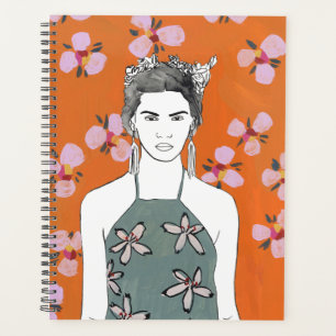 Agenda Dama de flores rosadas - Naranja