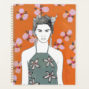 Agenda Dama de flores rosadas - Naranja