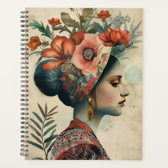Agenda Dama de Ilustracion y flores de fantasía (Anverso)
