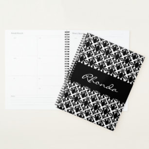 Agenda Damasco elegante en blanco y negro