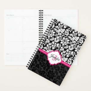 Agenda Damasco floral blanco y negro moderno