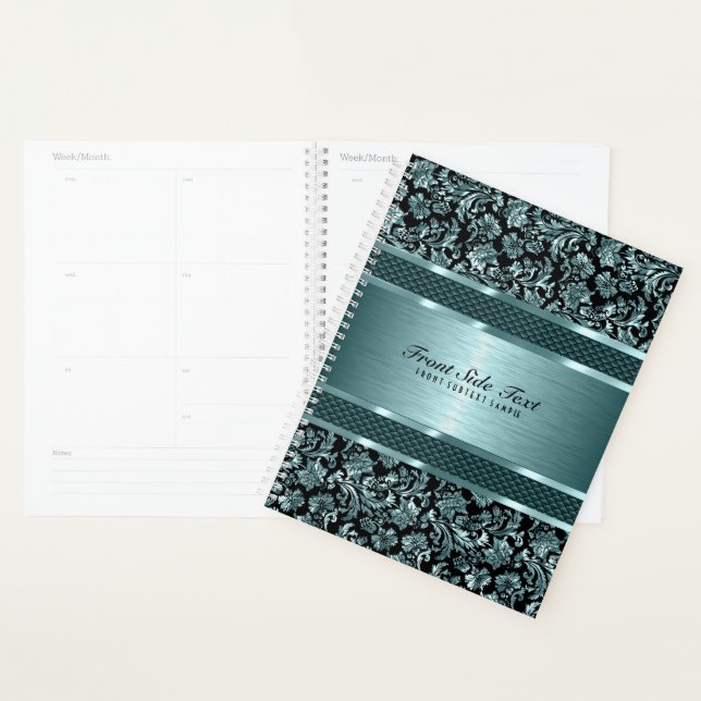 Agenda Damasco metálico y tonos azul de aluminio cepillad (Demostración)