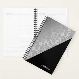 Agenda Damasco plateado monogramado