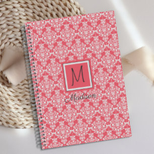 Agenda Damasco Rosa y Blanco Monograma de Moda