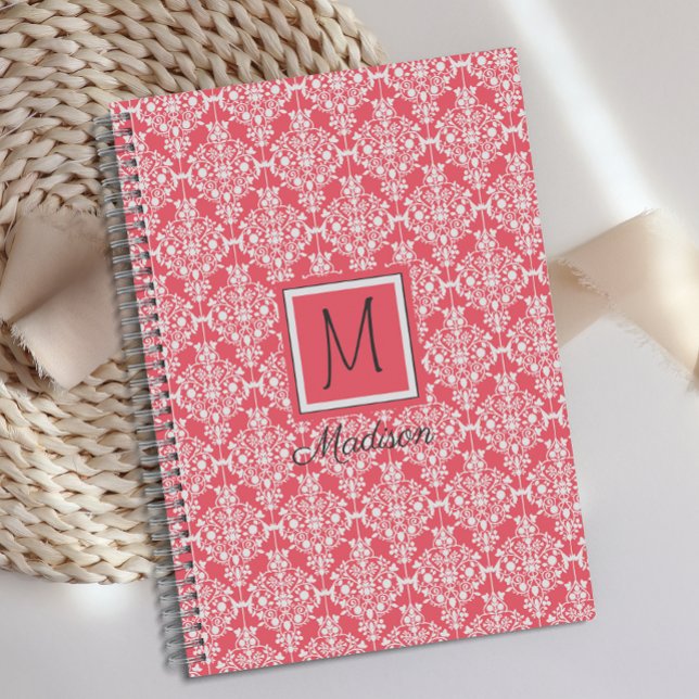 Agenda Damasco Rosa y Blanco Monograma de Moda (Subido por el creador)