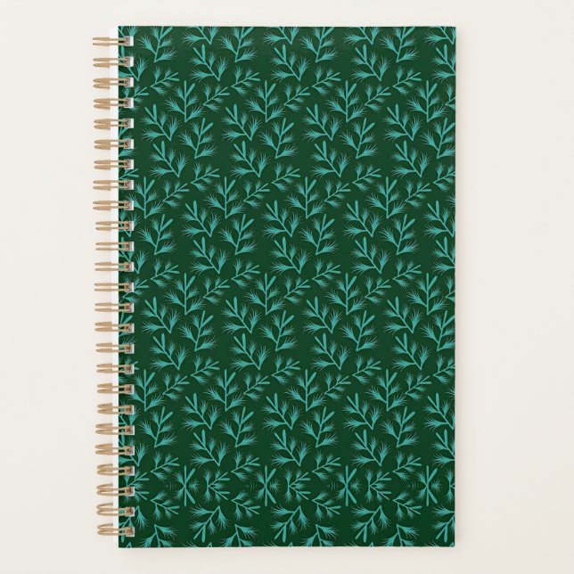 Agenda  Dark Green Background with Teal Botanical Leaves (Anverso)