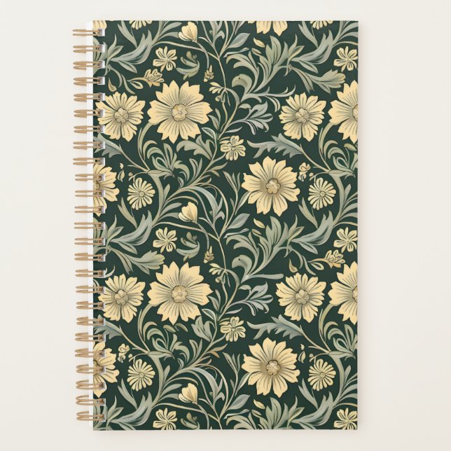 Agenda Dark green stylized yellow flowers  pattern  (Anverso)