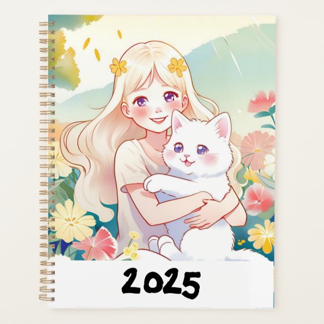 Agenda de chica abrazando a un gato (Anverso)
