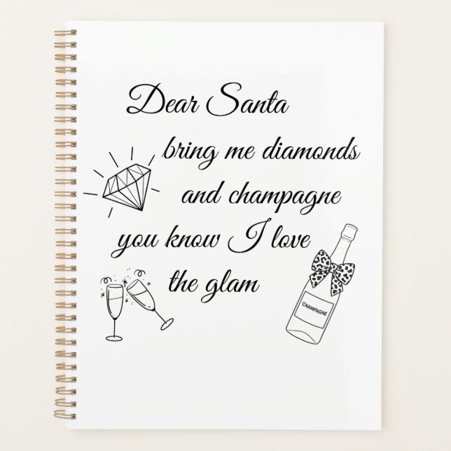 Agenda Dear Santa Champagne & Diamonds Line Art Design (Anverso)