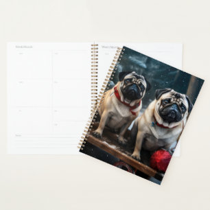Agenda Decoración de los Navidades Pug Snowy Sleigh