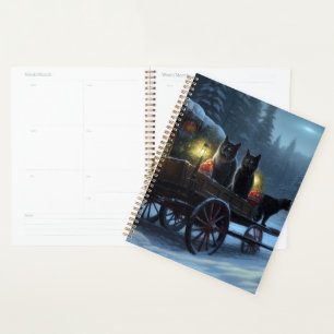 Agenda Decoración de Navidad de Trineo Nevado de Gato Neg