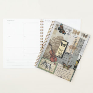 Agenda Decoupage de la época de vintage de sellos