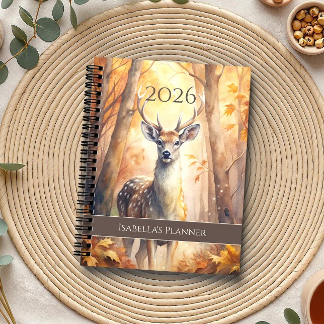Agenda Deer otoño caprichoso - Faircore estacional (Whimsical Autumn Deer – Seasonal Fairycore Planner on  a boho table with botanicals and a cup of tea)