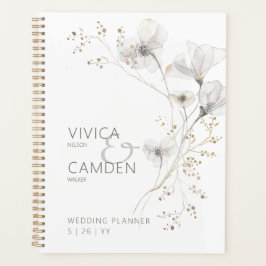 Agenda Delicado Boda floral blanco y gris blanco moderno
