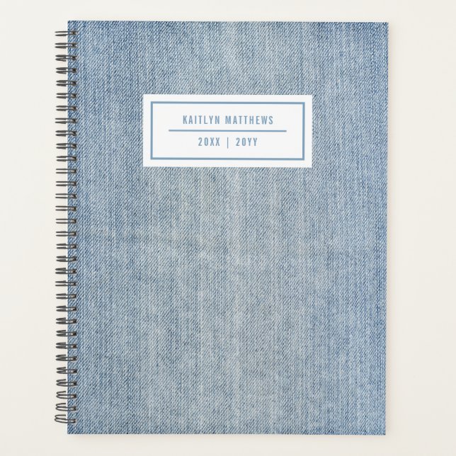 Agenda Denim de lavado ligero moderno Jeans Textura Nombr (Anverso)