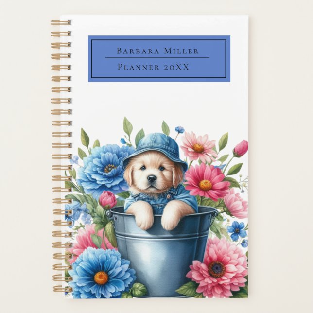 Agenda Denim Puppy Meadow Pink Blue Dog Lover (Anverso)