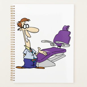Agenda Dentista hombre divertido y sillón dental púrpura