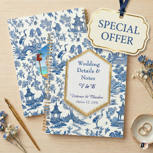 Agenda Detalles de Boda Elegantes Chinoiserie Azul y Blan
