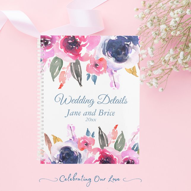 Agenda Detalles del Boda floral azul rosa (Subido por el creador)