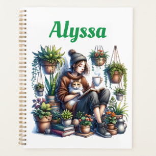 Agenda Día perfecto Lectura Chica con gatos y plantas