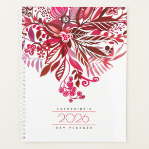Agenda Diaria Floral Fantasy Roja 2026