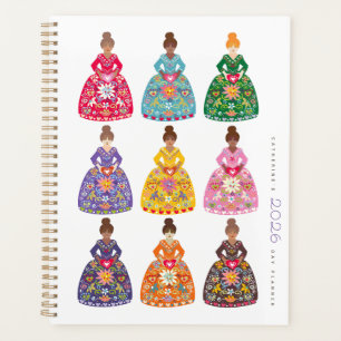 Agenda diaria sencilla para damas con arte popular