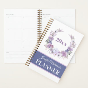 Agenda Diario de Wreath floral púrpura personalizado
