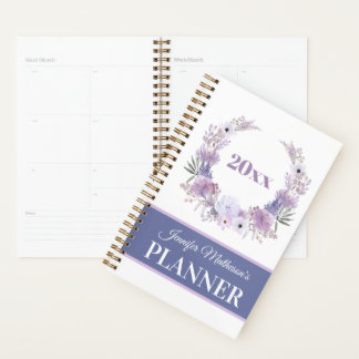 Agenda Diario de Wreath floral púrpura personalizado