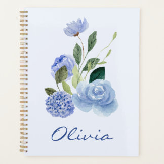 Agenda Diario Espiral Floral Personalizado de Acuarela Az