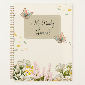 Agenda Diario Floral de Primavera Hermoso Verde y Crema
