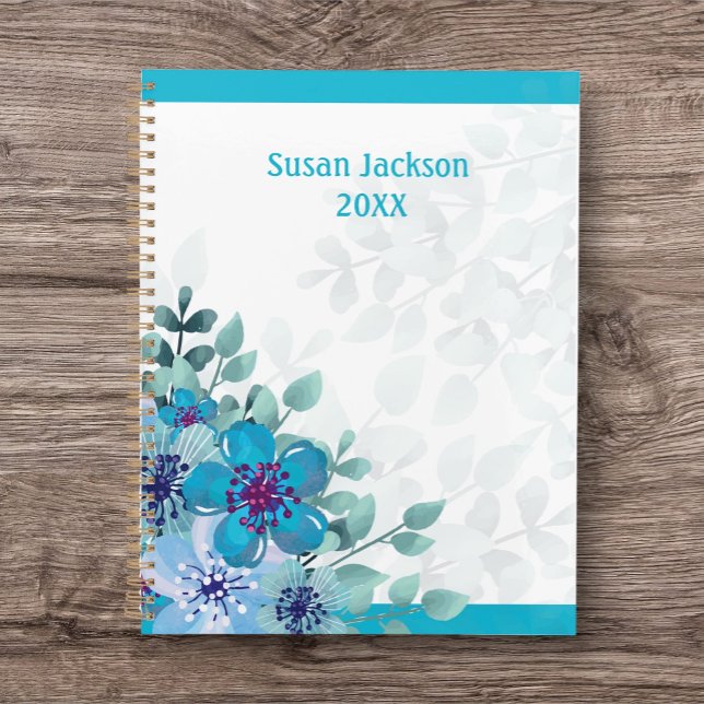 Agenda Diario Floral Turquesa Personalizado/ (Personalized Journal/ Planner for a gift or your own enjoyment. Pretty Floral design.)