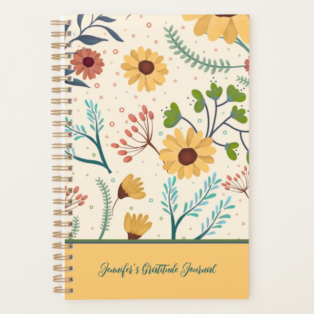 Agenda Diario Gratitude Personalizado de flores amarillas (Anverso)