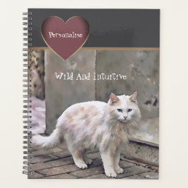 Agenda Diario gris de cita salvaje de gato blanco lindo
