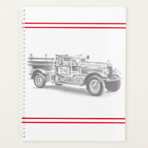 Agenda dibujo a lápiz de camión de bomberos vintage